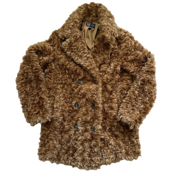 Zara TRF Collection Brown Teddy Fluffy Faux Fur Black Button Down Coat Size XS - Picture 3 of 9